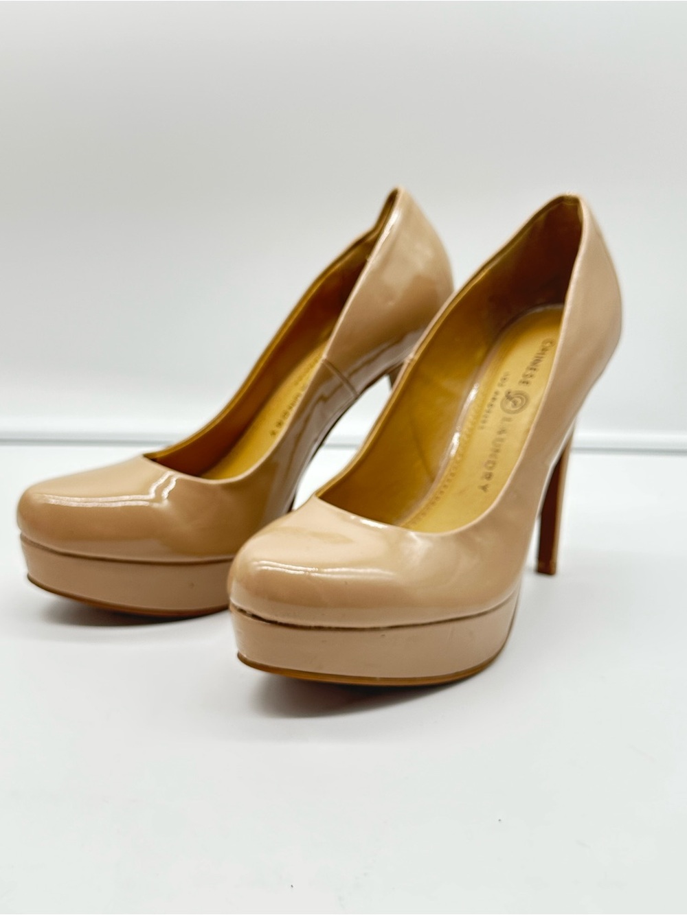 Chinese laundry Nude Patent Platform High Heel Pumps